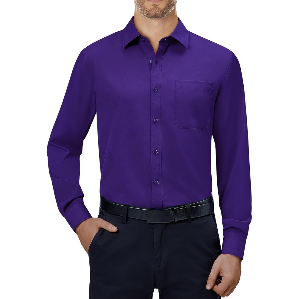 image:imageAlimens amp Gentle Mens Dress Shirts Long Sleeve Stretch Button Down ShirtPurple