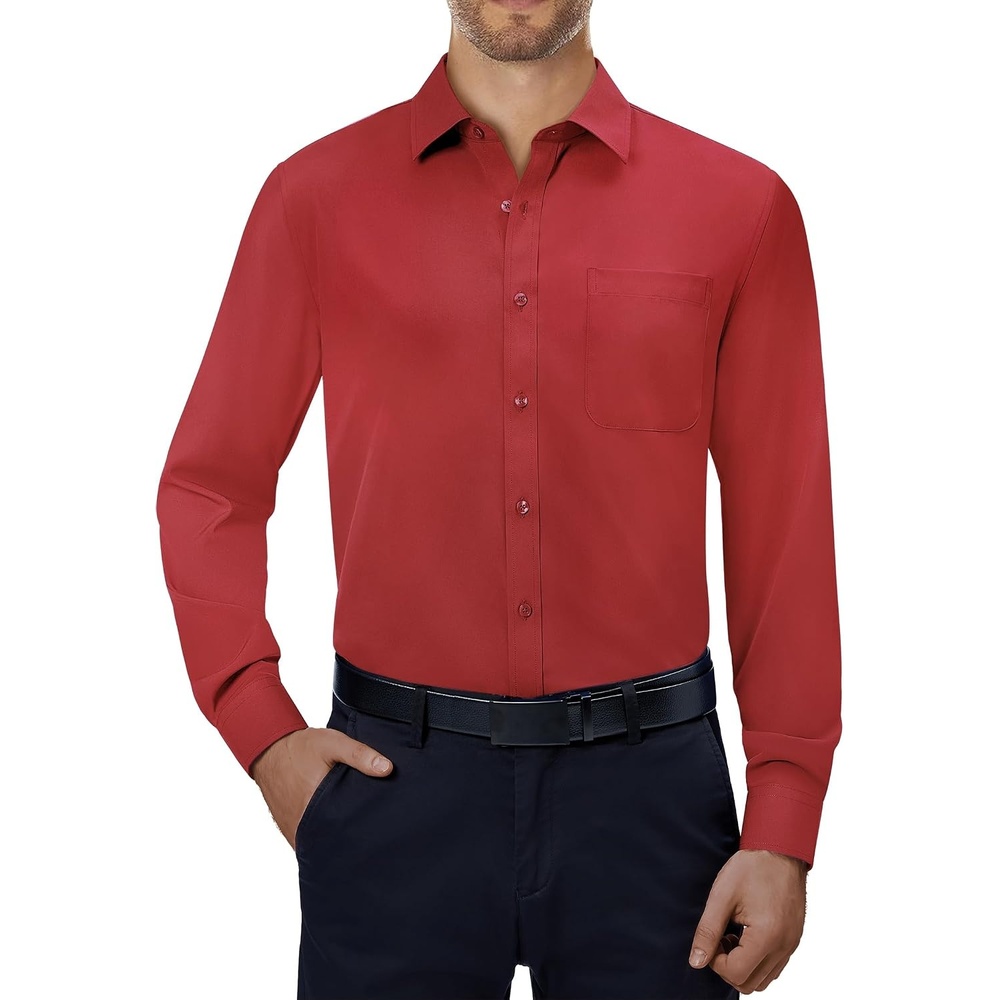 image:imageAlimens amp Gentle Mens Dress Shirts Long Sleeve Stretch Button Down ShirtRed
