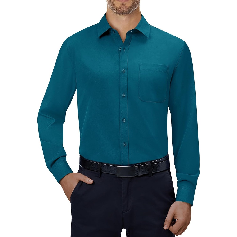 image:imageAlimens amp Gentle Mens Dress Shirts Long Sleeve Stretch Button Down ShirtTurquoise