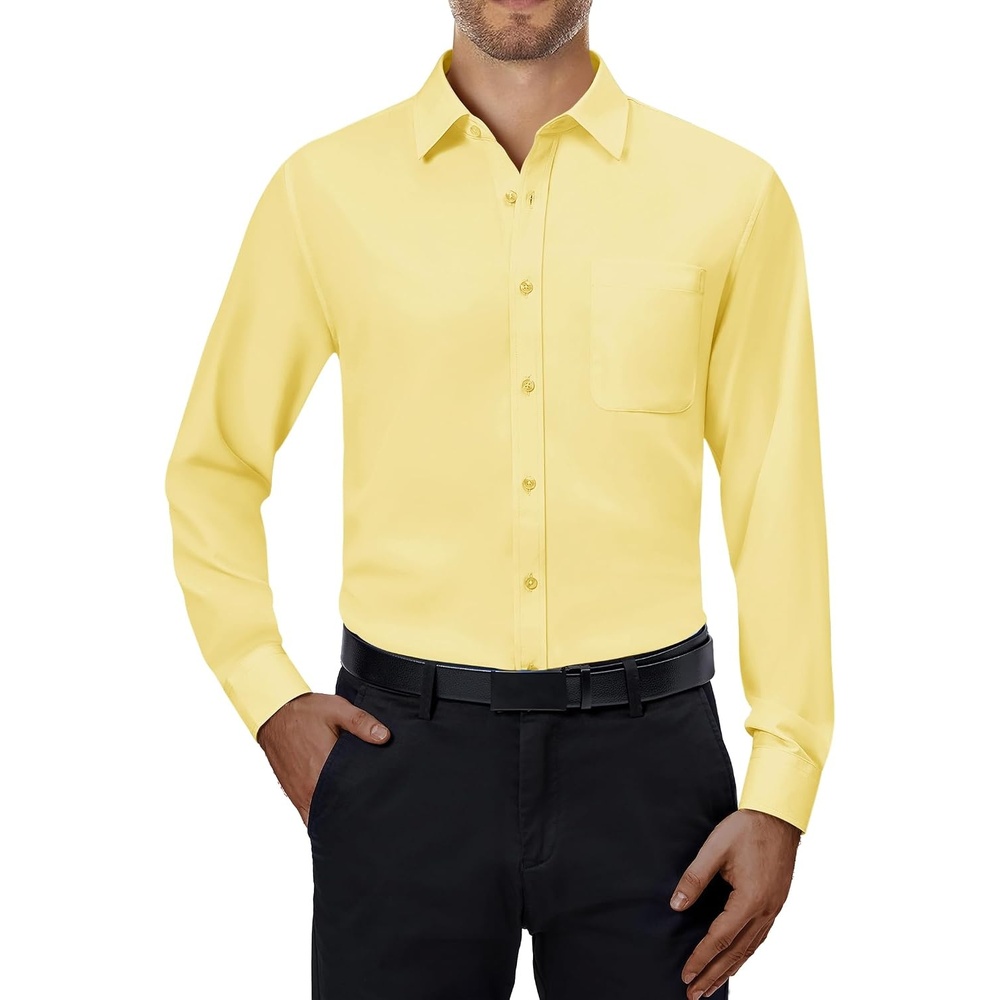 image:imageAlimens amp Gentle Mens Dress Shirts Long Sleeve Stretch Button Down ShirtYellow