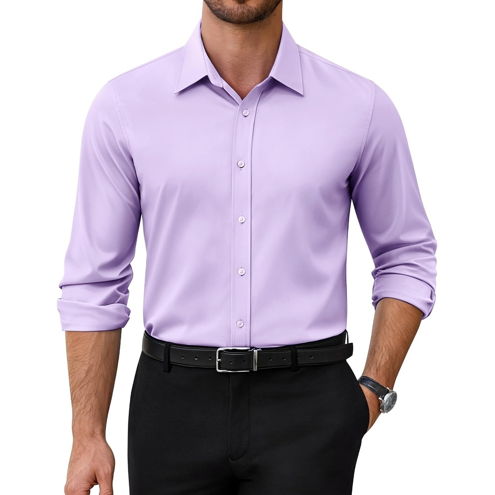 image:imageAlimens amp Gentle Stretch Dress Shirt for Men Button Down Long Sleeve ShirtLavender