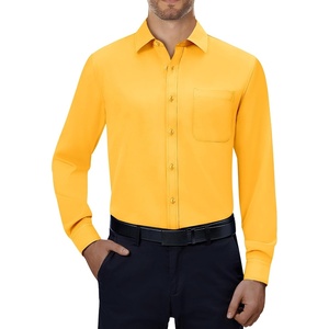 Alimens & Gentle Mens Dress Shirts Long Sleeve Stretch Button Down Shirt(Bright Yellow)