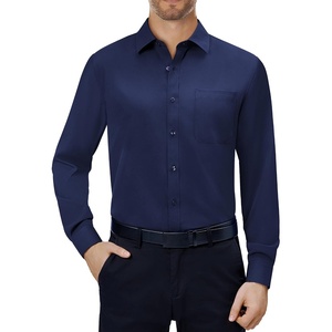 Alimens & Gentle Mens Dress Shirts Long Sleeve Stretch Button Down Shirt(Navy Blue)