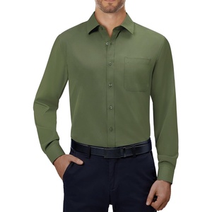 Alimens & Gentle Mens Dress Shirts Long Sleeve Stretch Button Down Shirt(Olive Green)