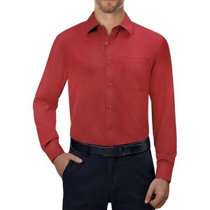 Alimens & Gentle Mens Dress Shirts Long Sleeve Stretch Button Down Shirt(Red)