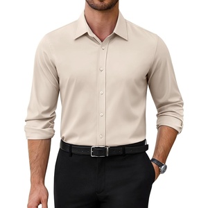 Alimens & Gentle Stretch Dress Shirt for Men Button Down Long Sleeve Shirt(Beige)