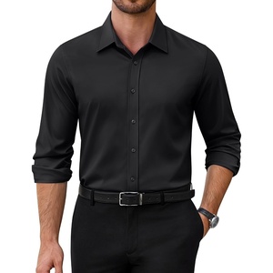 Alimens & Gentle Stretch Dress Shirt for Men Button Down Long Sleeve Shirt(Black)