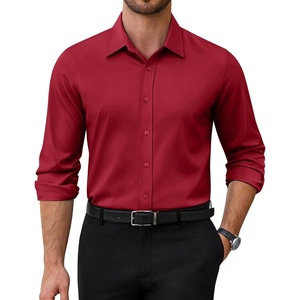 Alimens & Gentle Stretch Dress Shirt for Men Button Down Long Sleeve Shirt(Burgundy)
