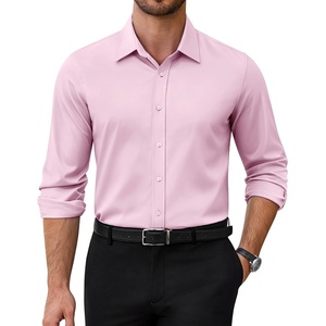 Alimens & Gentle Stretch Dress Shirt for Men Button Down Long Sleeve Shirt(Pink)