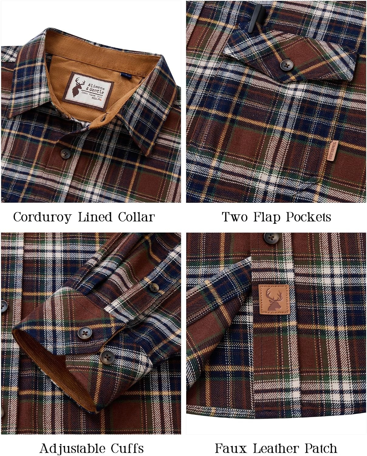 image:imageAlimens amp Gentle Mens Flannel Button Down Long Sleeve Casual Plaid ShirtBrown Navy