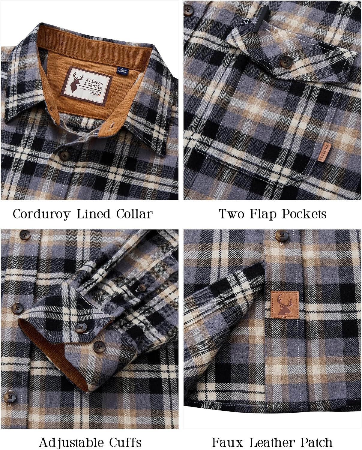 image:imageAlimens amp Gentle Mens Flannel Button Down Long Sleeve Casual Plaid ShirtLilac Black