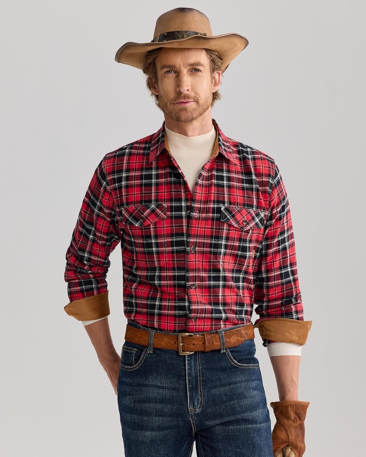 image:imageAlimens amp Gentle Mens Flannel Button Down Long Sleeve Casual Plaid ShirtRed Black