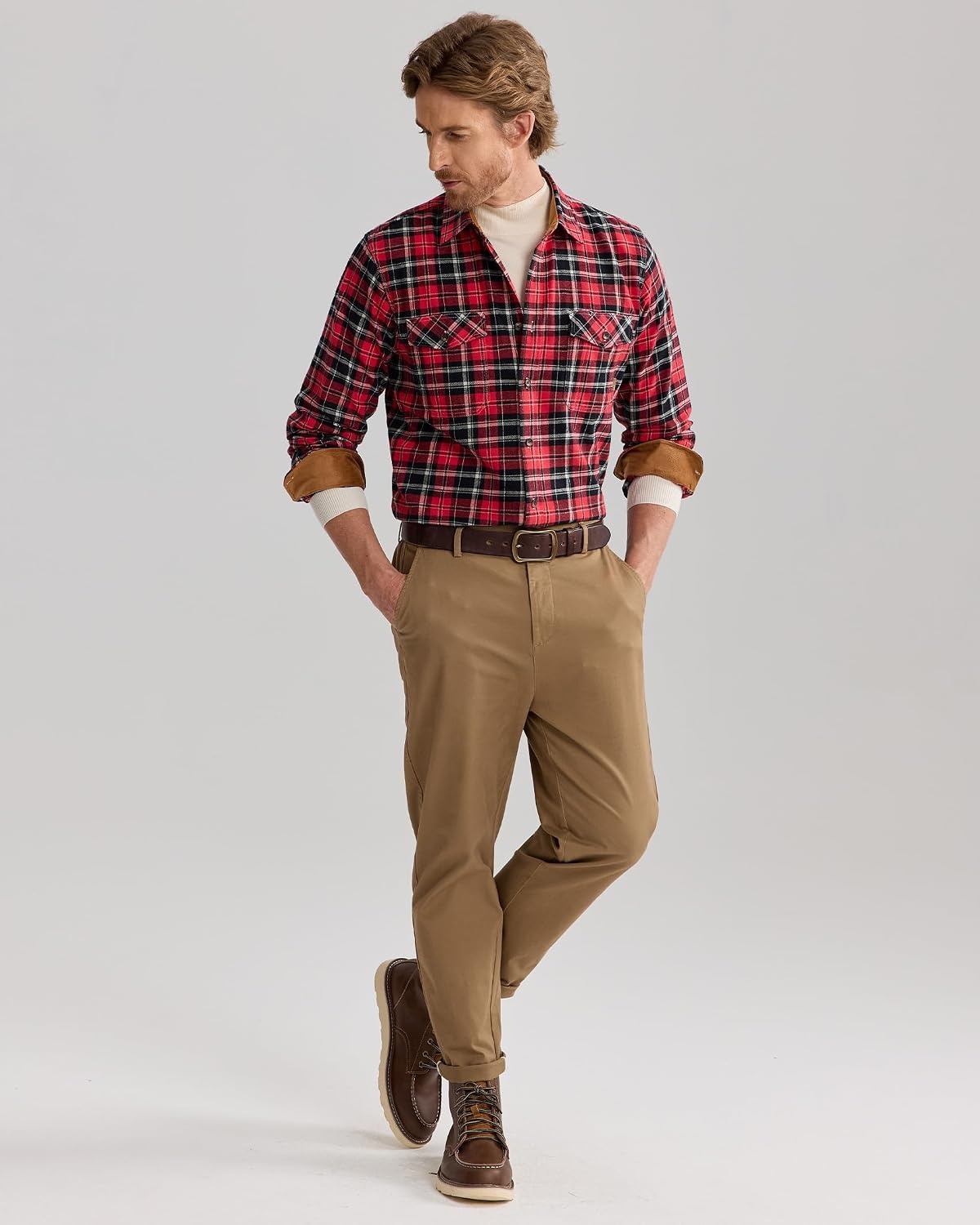 image:imageAlimens amp Gentle Mens Flannel Button Down Long Sleeve Casual Plaid ShirtRed Black