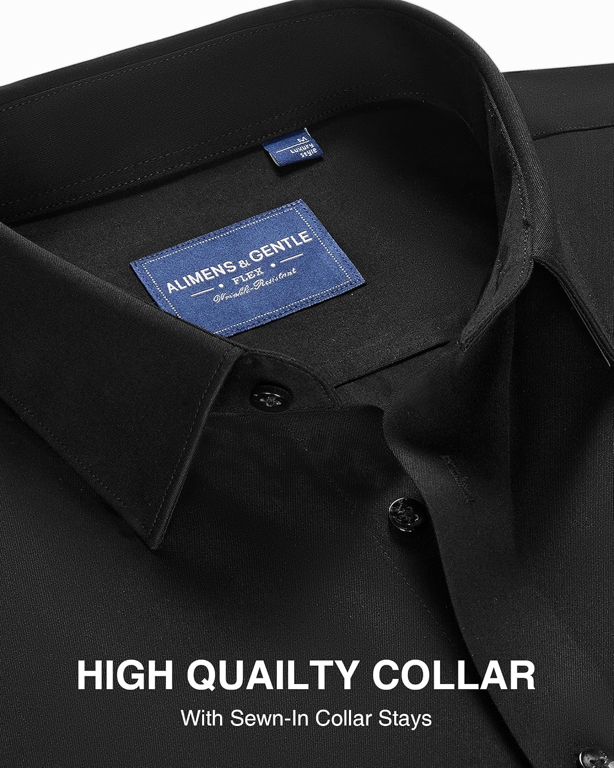 image:imageMens Cotton Dress Shirt Long Sleeve Wrinkle Free Button Down ShirtsBlack
