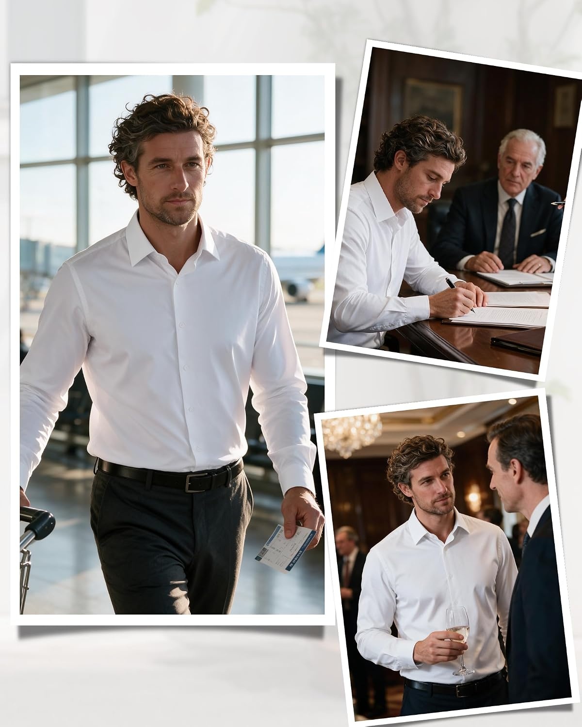 image:imageMens Cotton Dress Shirt Long Sleeve Wrinkle Free Button Down ShirtsWhite