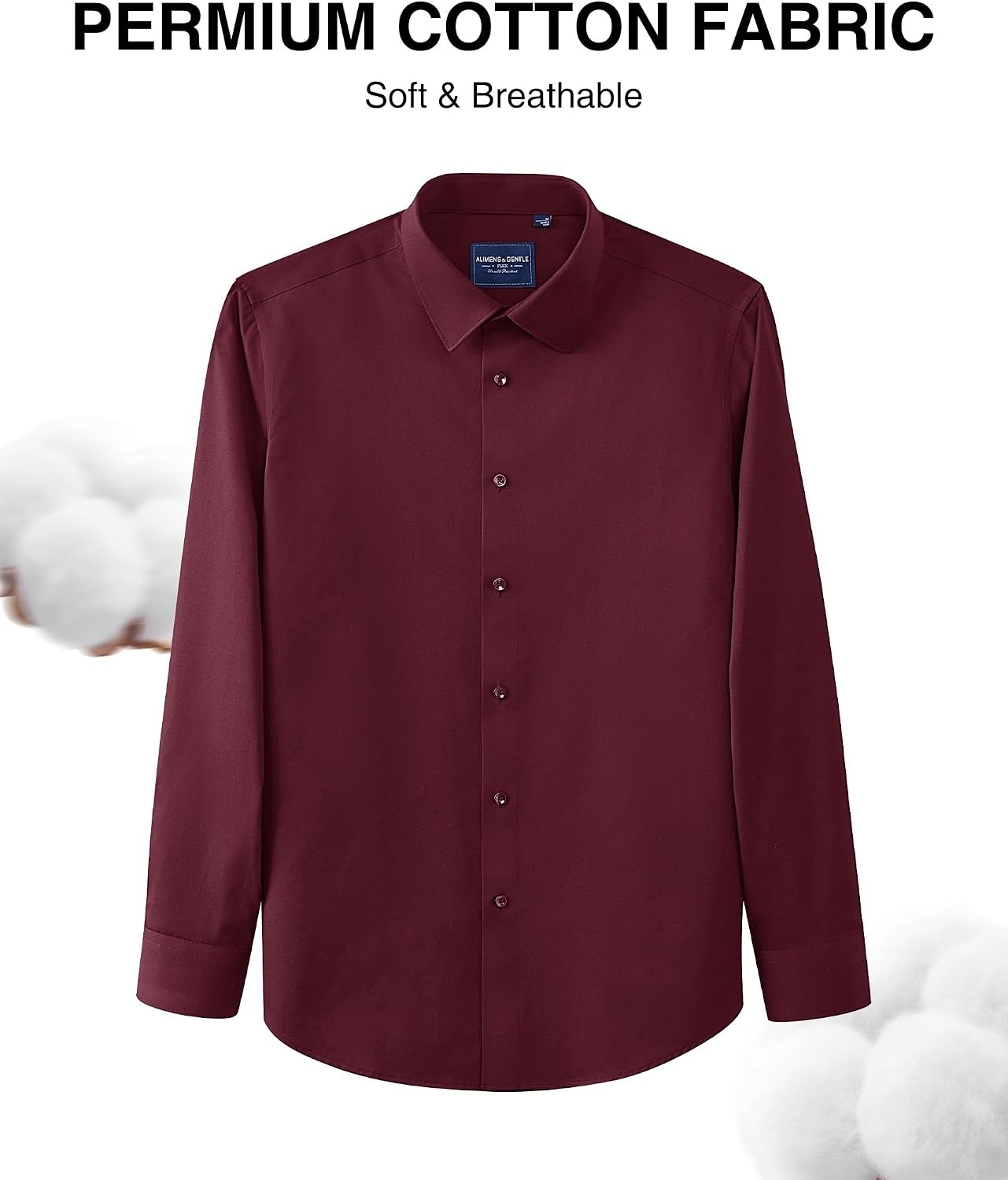 image:imageMens Cotton Dress Shirt Long Sleeve Wrinkle Free Button Down ShirtsWine Red