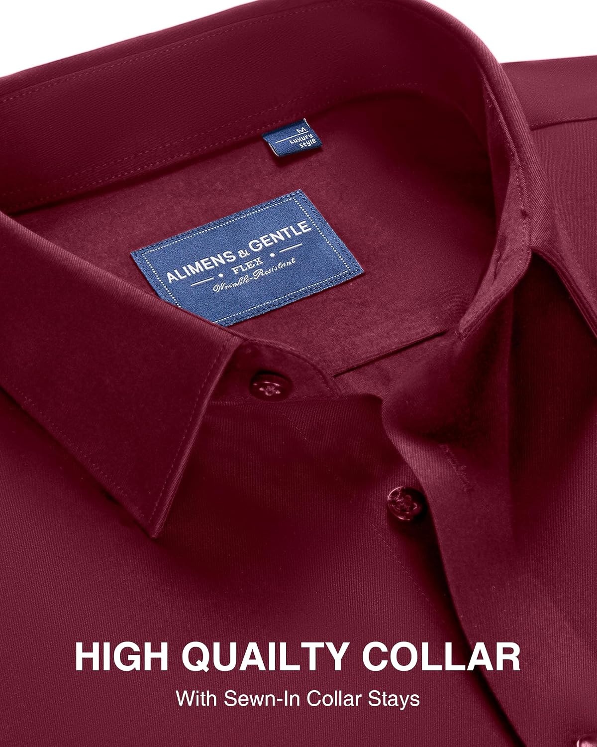 image:imageMens Cotton Dress Shirt Long Sleeve Wrinkle Free Button Down ShirtsWine Red