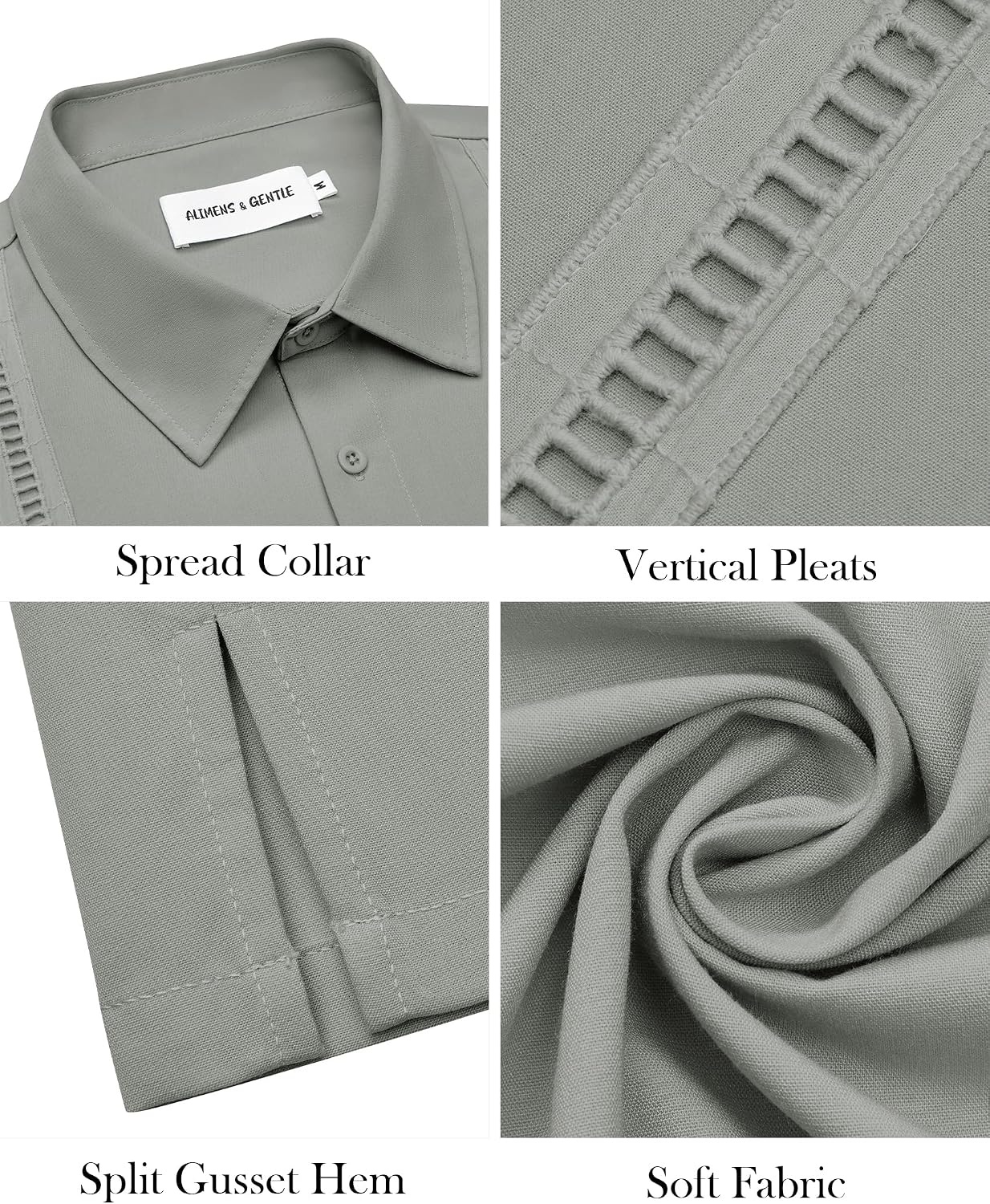 image:imageMens Cuban Guayabera Short Sleeve Button Down Shirt Casual Beach SummerGrey
