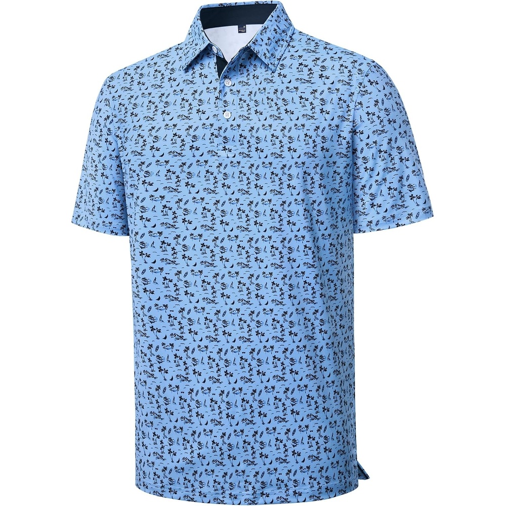 image:imageMens Polo Shirts Dry Fit Breathable Printed Golf Shirt SummerBlue Hawaii Ocean