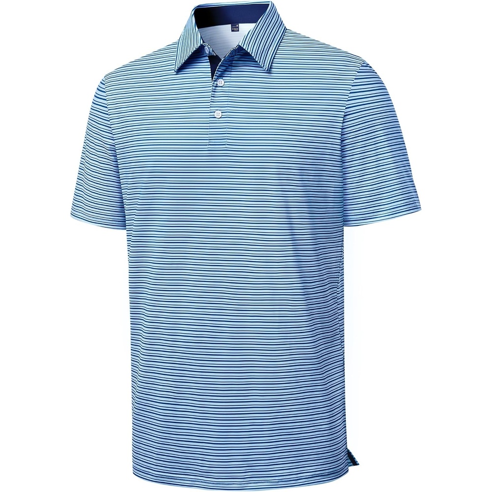 image:imageMens Polo Shirts Dry Fit Breathable Printed Golf Shirt SummerBlue Stripe