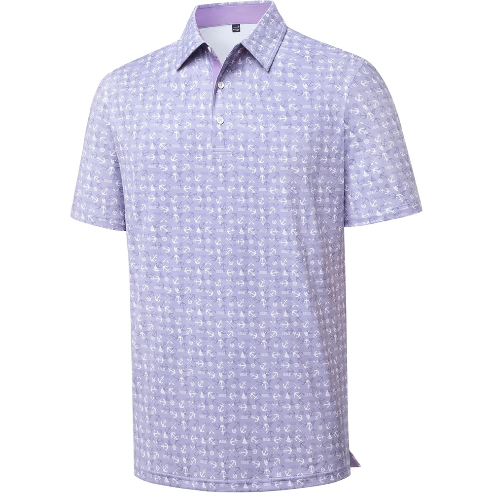 image:imageMens Polo Shirts Dry Fit Breathable Printed Golf Shirt SummerGrey Purple Ocean