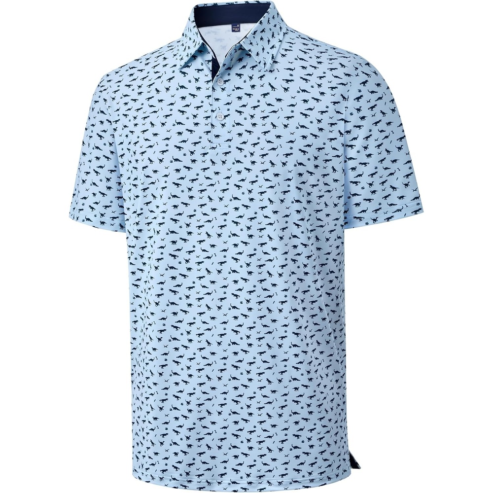 image:imageMens Polo Shirts Dry Fit Breathable Printed Golf Shirt SummerLight Blue Dinosaur