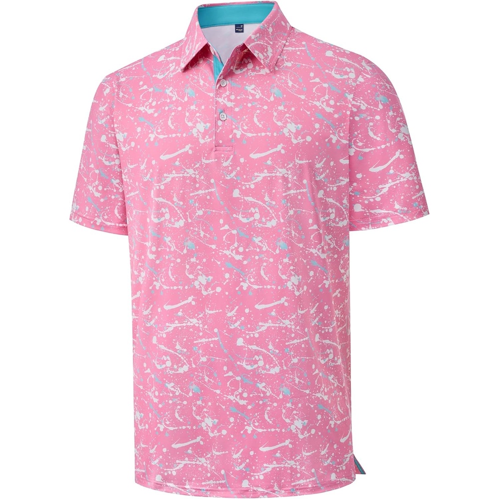 image:imageMens Polo Shirts Dry Fit Breathable Printed Golf Shirt SummerPink Color