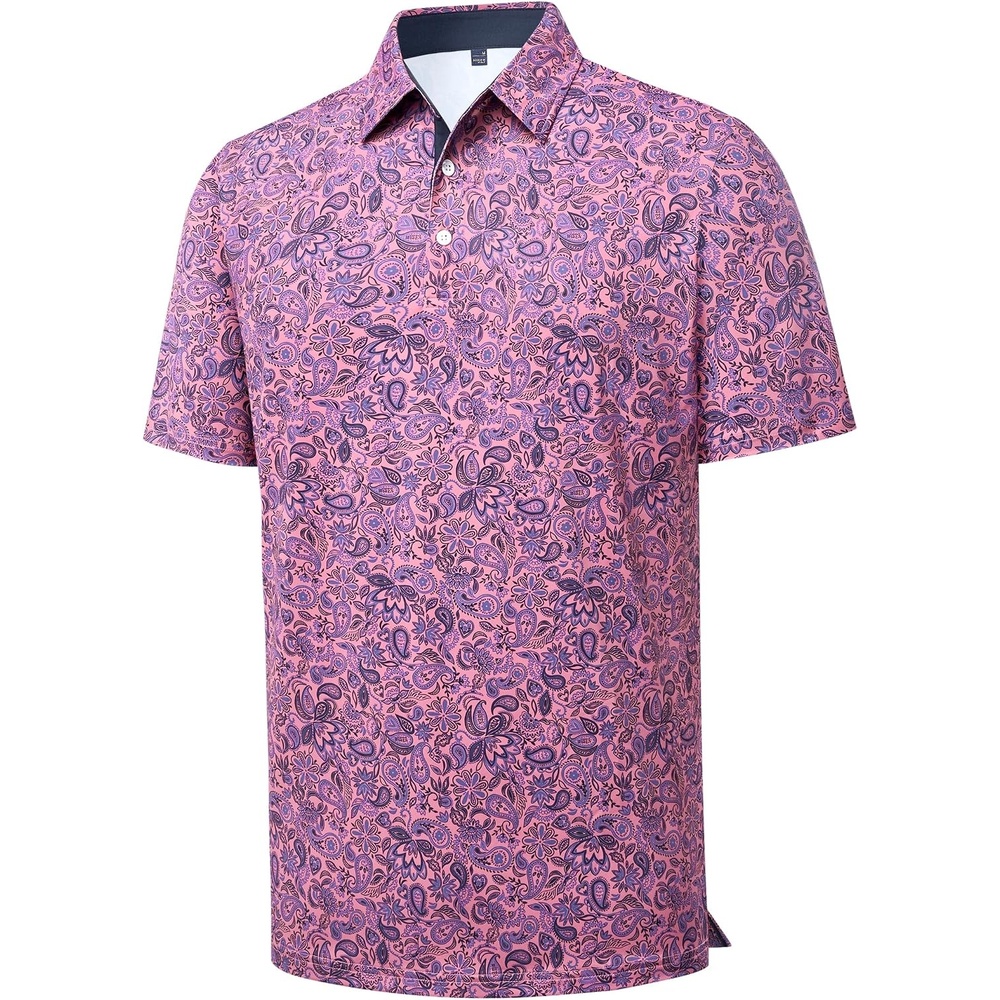 image:imageMens Polo Shirts Dry Fit Breathable Printed Golf Shirt SummerPink Paisley