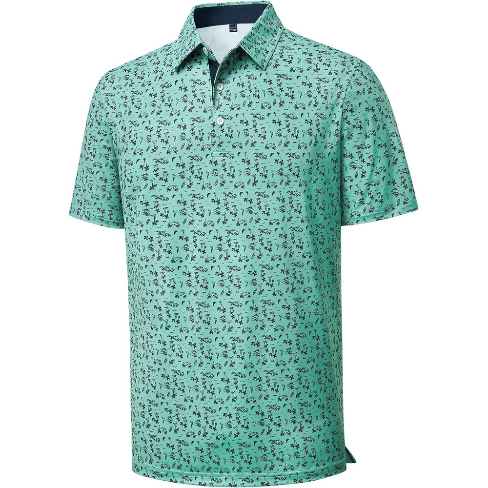 image:imageMens Polo Shirts Dry Fit Breathable Printed Golf Shirt SummerTeal Hawaii Ocean