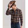 Alimens & Gentle Mens Flannel Button Down Long Sleeve Casual Plaid Shirt(Brown Navy)