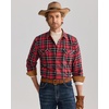 Alimens & Gentle Mens Flannel Button Down Long Sleeve Casual Plaid Shirt(Red Black)