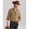 Alimens & Gentle Mens Flannel Button Down Long Sleeve Casual Plaid Shirt(Yellow Navy)