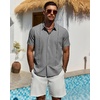 Mens Cuban Guayabera Short Sleeve Button Down Shirt Casual Beach Summer(Grey)