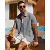 Mens Cuban Guayabera Short Sleeve Button Down Shirt Casual Beach Summer(Grey)