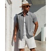 Mens Cuban Guayabera Short Sleeve Button Down Shirt Casual Beach Summer(Grey)
