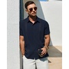 Mens Cuban Guayabera Short Sleeve Button Down Shirt Casual Beach Summer(Navy Blue)