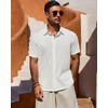 Mens Cuban Guayabera Short Sleeve Button Down Shirt Casual Beach Summer(White)