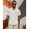 Mens Cuban Guayabera Short Sleeve Button Down Shirt Casual Beach Summer(White)