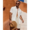 Mens Cuban Guayabera Short Sleeve Button Down Shirt Casual Beach Summer(White)