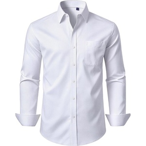 Alimens & Gentle Mens Dress Shirt Long Sleeve Button Down Shirt with Pocket(All White)