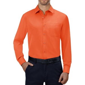 Alimens & Gentle Mens Dress Shirts Long Sleeve Stretch Button Down Shirt(Orange)