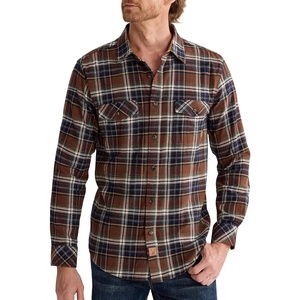 Alimens & Gentle Mens Flannel Button Down Long Sleeve Casual Plaid Shirt(Brown Navy)