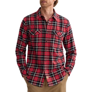 Alimens & Gentle Mens Flannel Button Down Long Sleeve Casual Plaid Shirt(Red Black)