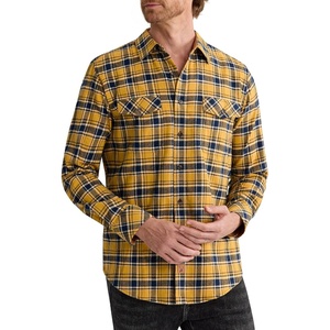 Alimens & Gentle Mens Flannel Button Down Long Sleeve Casual Plaid Shirt(Yellow Navy)