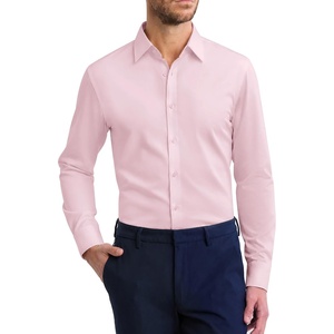Men’s Cotton Dress Shirt Long Sleeve Wrinkle Free Button Down Shirts(Pink)