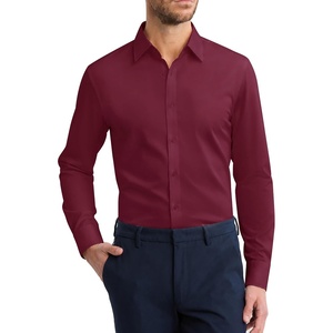 Men’s Cotton Dress Shirt Long Sleeve Wrinkle Free Button Down Shirts(Wine Red)