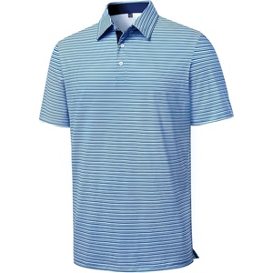 Mens Polo Shirts Dry Fit Breathable Printed Golf Shirt Summer(Blue Stripe)