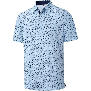 Mens Polo Shirts Dry Fit Breathable Printed Golf Shirt Summer(Light Blue Dinosaur)