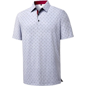 Mens Polo Shirts Dry Fit Breathable Printed Golf Shirt Summer(Light Gray Golf)