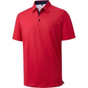Mens Polo Shirts Dry Fit Breathable Printed Golf Shirt Summer(Red Black Dots)